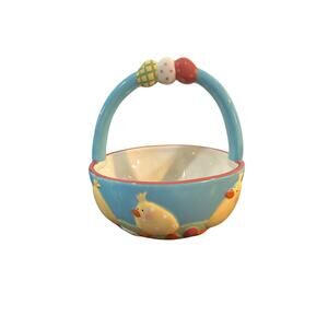 Blossoms & Blooms Ceramic Easter Basket Candy Bowl Chicks Eggs Spring